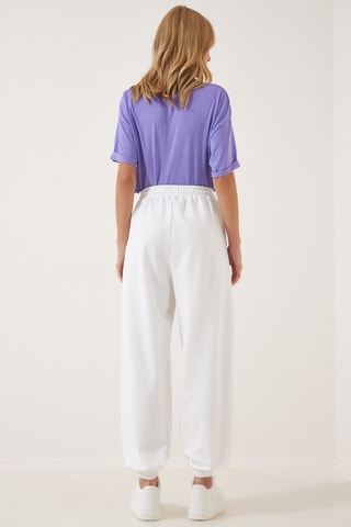 Jogging relaxed taille haute - Blanc