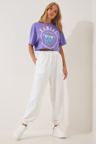 Jogging relaxed taille haute - Blanc