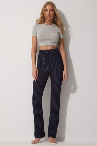 Pantalon taille haute - Bleu marine