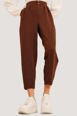 Pantalon carotte 7/8 taille haute - Marron