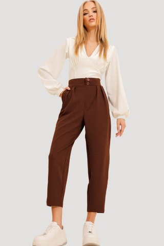 Pantalon carotte 7/8 taille haute - Marron
