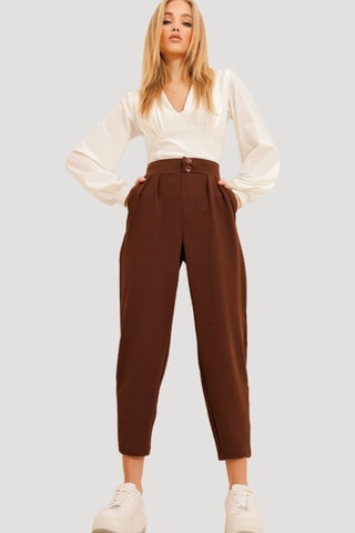 Pantalon carotte 7/8 taille haute - Marron