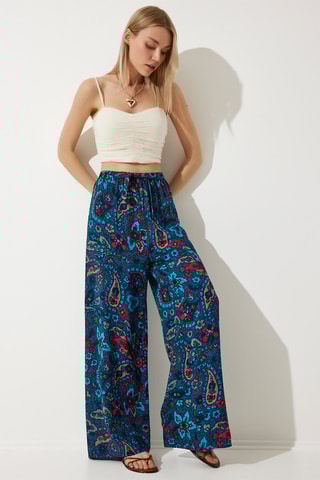 Pantalon wide legs taille haute - Bleu cobalt