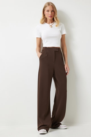 Pantalon wide legs taille haute - Marron