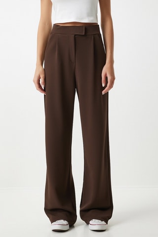 Pantalon wide legs taille haute - Marron