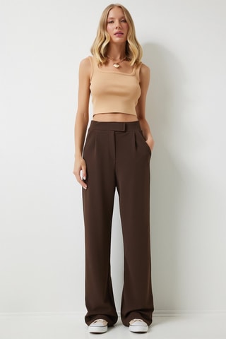 Pantalon wide legs taille haute - Marron