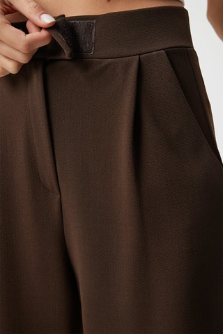 Pantalon wide legs taille haute - Marron