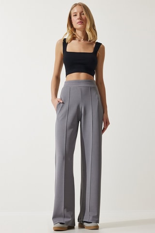 Pantalon palazzo taille haute - Gris