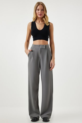 Pantalon wide legs taille haute - Gris