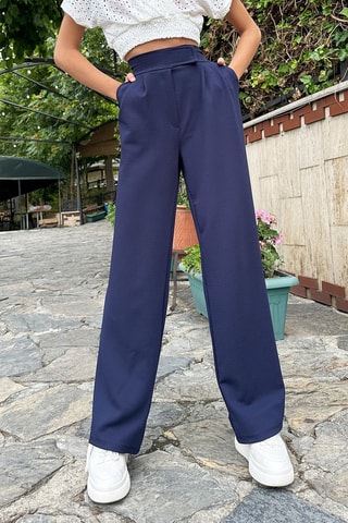 Pantalon palazzo taille haute - Bleu marine