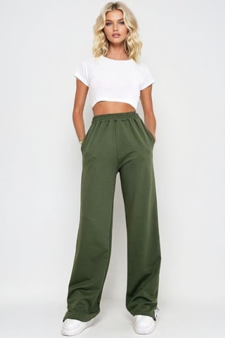 Pantalon wide legs taille haute - Kaki