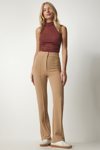 Pantalon taille haute - Camel