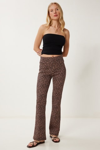Pantalon flare taille haute - Noir et marron