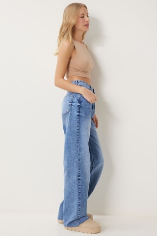 Jean wide legs taille haute - Ciel