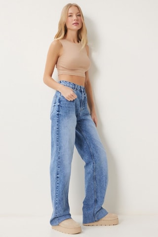 Jean wide legs taille haute - Ciel