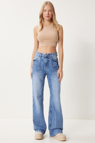 Jean wide legs taille haute - Ciel