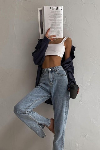 Jean flare taille haute - Bleu