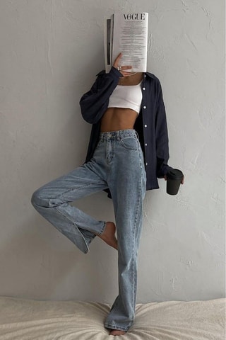 Jean flare taille haute - Bleu