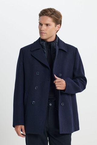 Manteau regular en laine - Bleu marine
