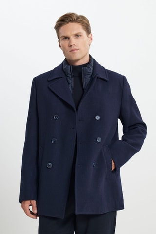 Manteau regular en laine - Bleu marine