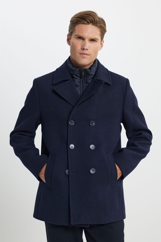 Manteau regular en laine - Bleu marine