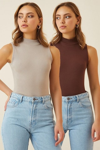 2 tops - Beige et marron