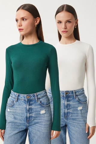 2 tops regular - Ecru et vert