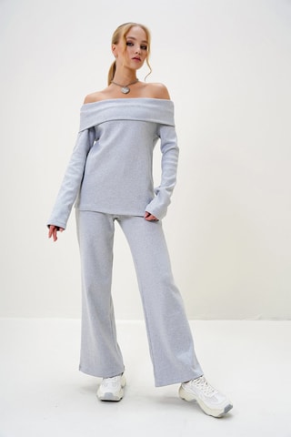 Top regular et pantalon wide legs - Gris clair