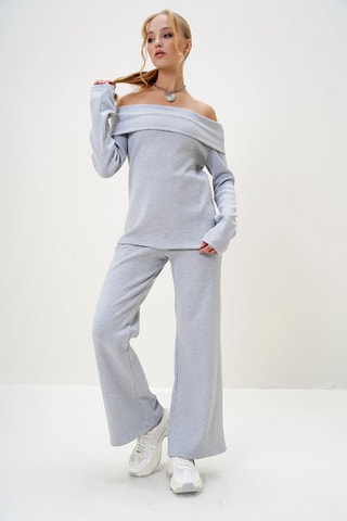 Top regular et pantalon wide legs - Gris clair
