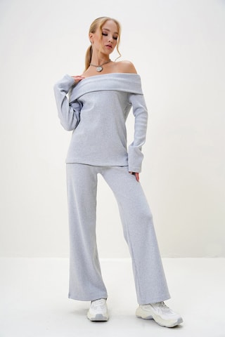 Top regular et pantalon wide legs - Gris clair
