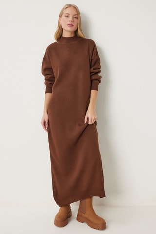 Robe pull regular en laine - Marron