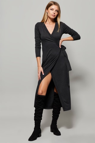 Robe portefeuille en laine - Anthracite