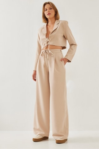 Veste de costume et pantalon palazzo - Beige
