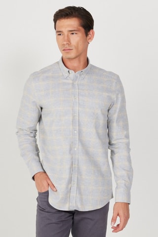 Chemise slim - Beige et gris