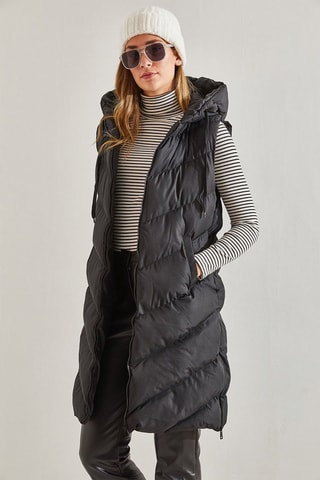 Doudoune longue sans manches - Noir