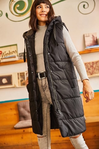 Doudoune longue sans manches - Noir