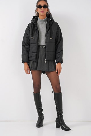 Doudoune regular à capuche - Noir