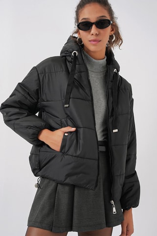 Doudoune regular à capuche - Noir