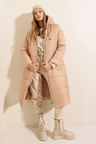 Doudoune longue à capuche - Beige