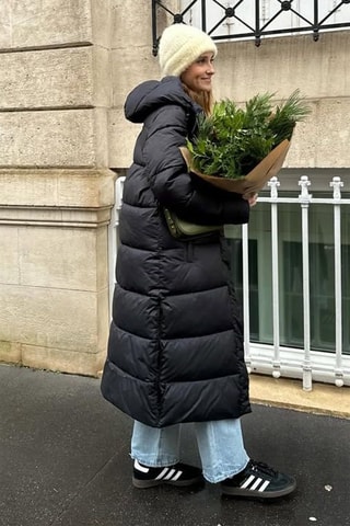 Doudoune longue à capuche - Noir