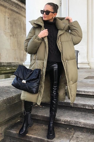 Doudoune longue à capuche - Kaki