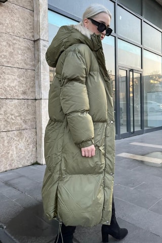 Doudoune longue à capuche - Kaki