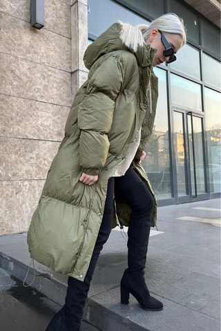 Doudoune longue à capuche - Kaki