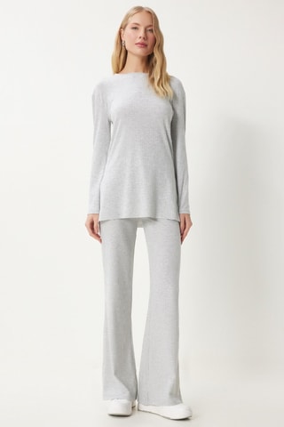 Blouse et pantalon wide legs - Gris clair chiné