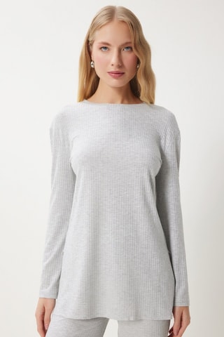 Blouse et pantalon wide legs - Gris clair chiné