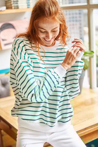 Sweat - Ecru et vert