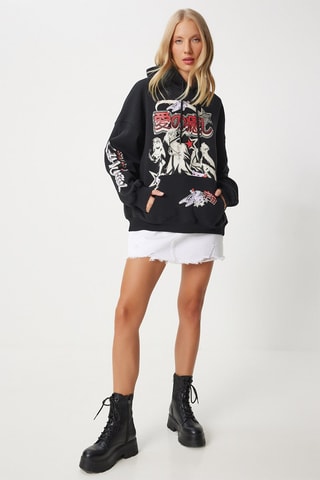 Sweat regular à capuche - Noir