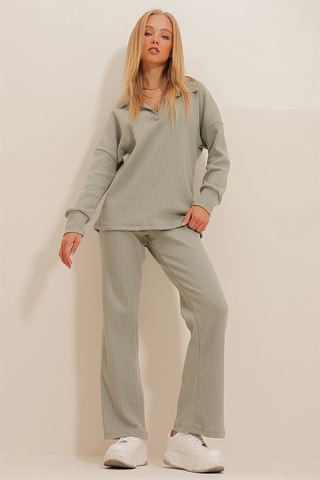 Blouse regular et pantalon palazzo - Vert sauge