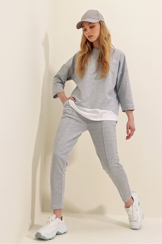 Sweat regular et pantalon de survêtement - Gris clair chiné