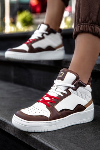 Baskets montantes - Blanc et marron foncé